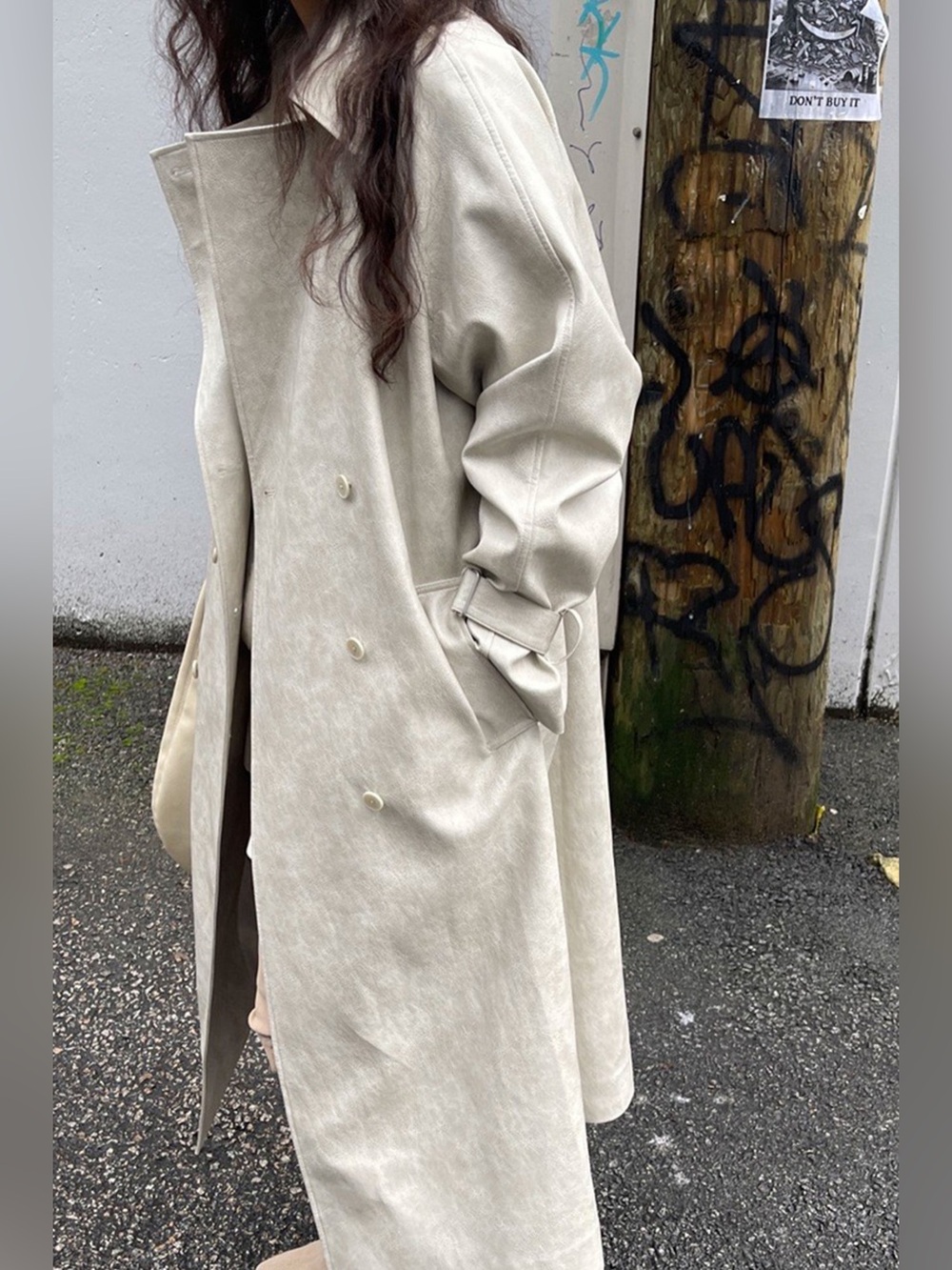 Oak + Fort Vegan Leather Trench Coat Size Small- Pelican